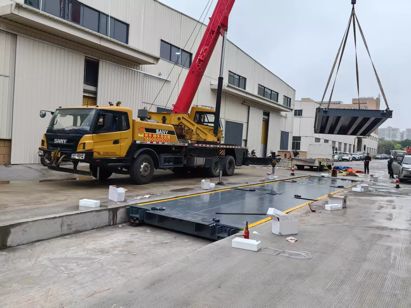 3*18 meters, 150 tons,Installation of weighbridge in food factory